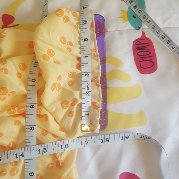 yellow orange bubble print ruched sweetheart neck short puff sleeve crop top - Picture 7 of 7